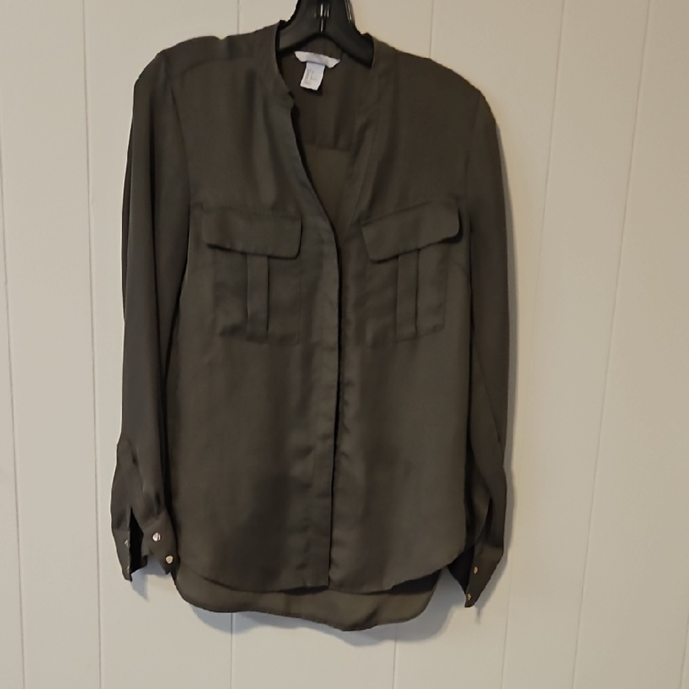 H&M Olive Green Button-Up Blouse